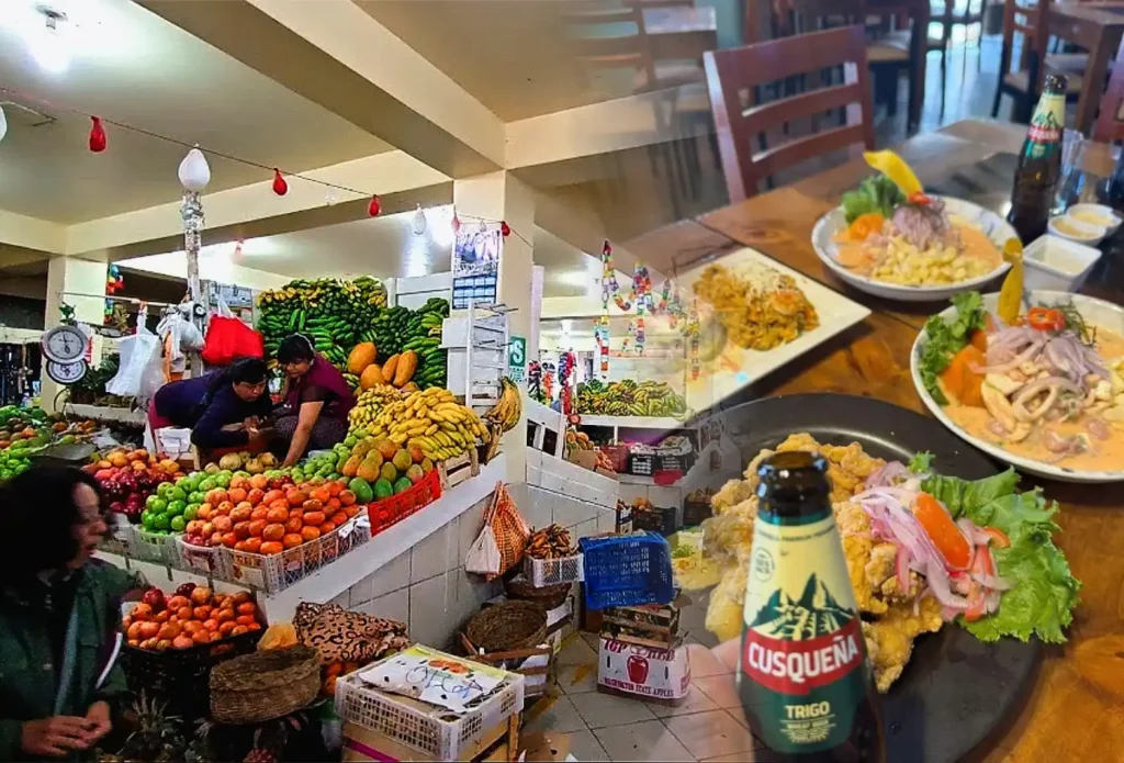 Mercado de Machu Picchu y Platos de restaurantes en Machu Picchu