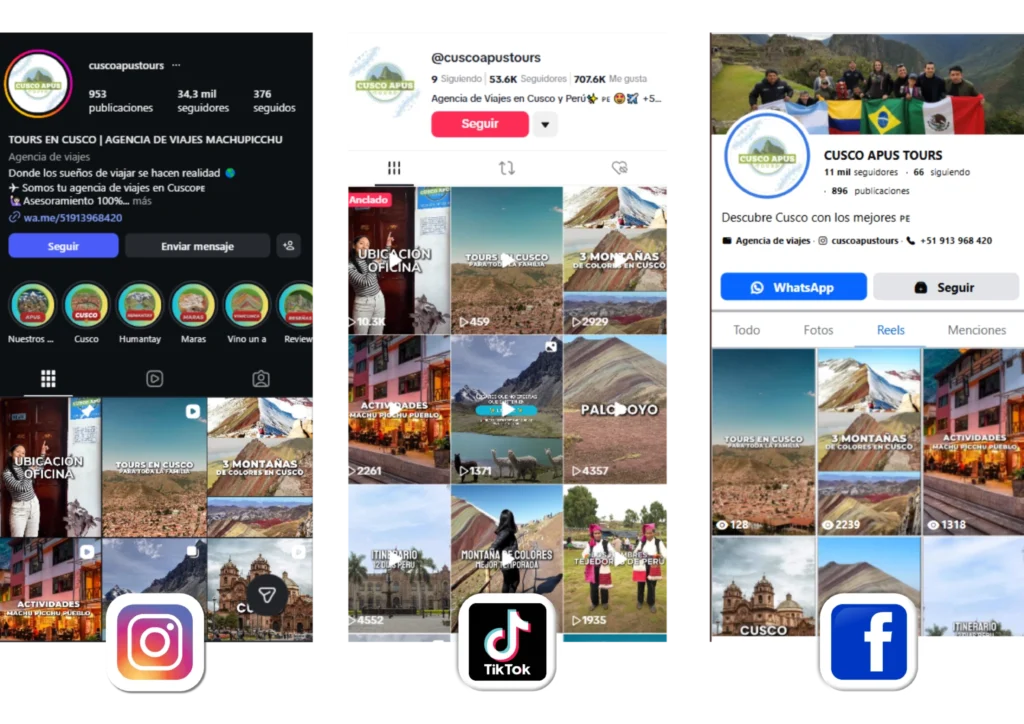 Redes sociales Cusco Apus Tours , agencia de viajes en Cusco